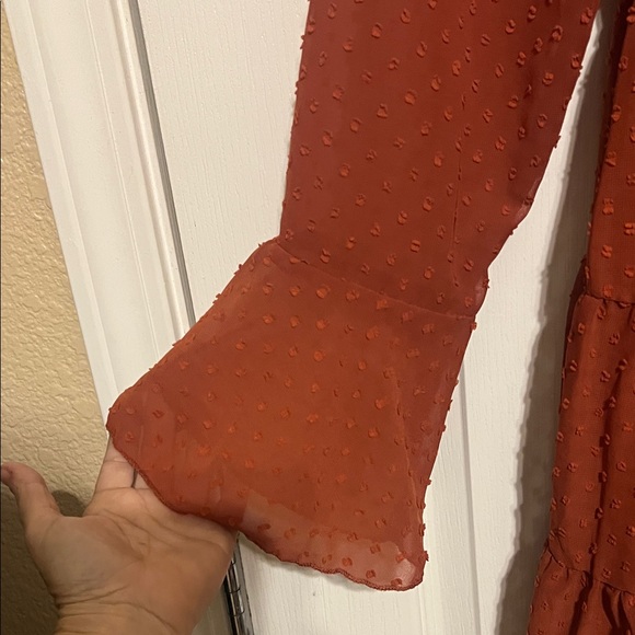 Rust Ruffle Neck Tiered  Dress - Picture 4 of 4